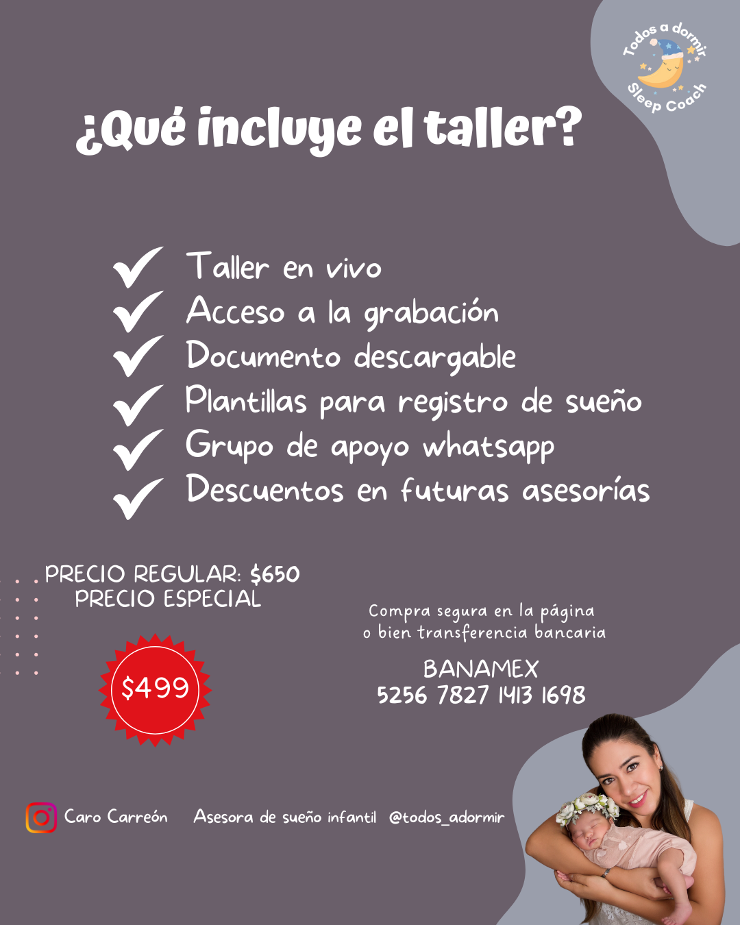 Taller en vivo 0-5 meses "Conociendo el sueño de mi bebé"