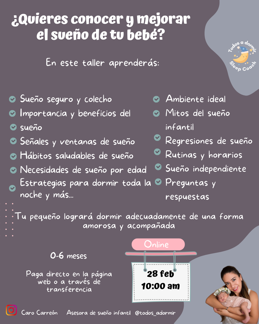 Taller en vivo 0-5 meses "Conociendo el sueño de mi bebé"