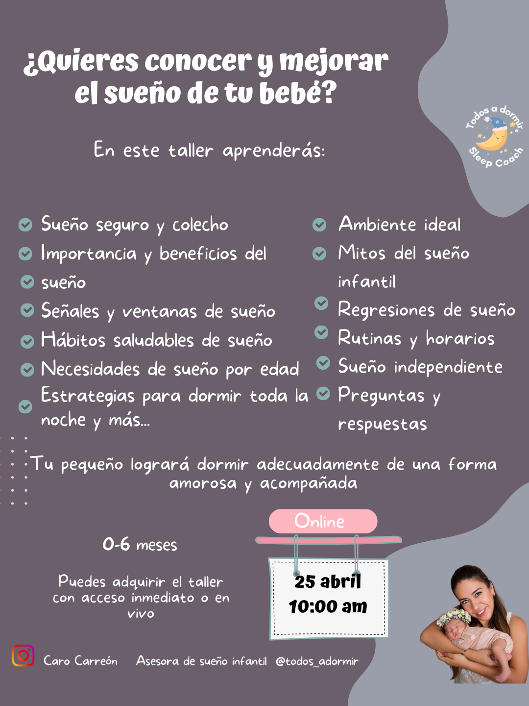 Taller en vivo 0-6 meses "Conociendo el sueño de mi bebé"